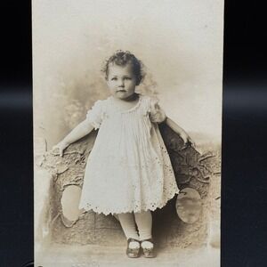 Antique Lloyd RPPC Photo Postcard Child Eyelet Dress Wyalusing‎ PA Unused